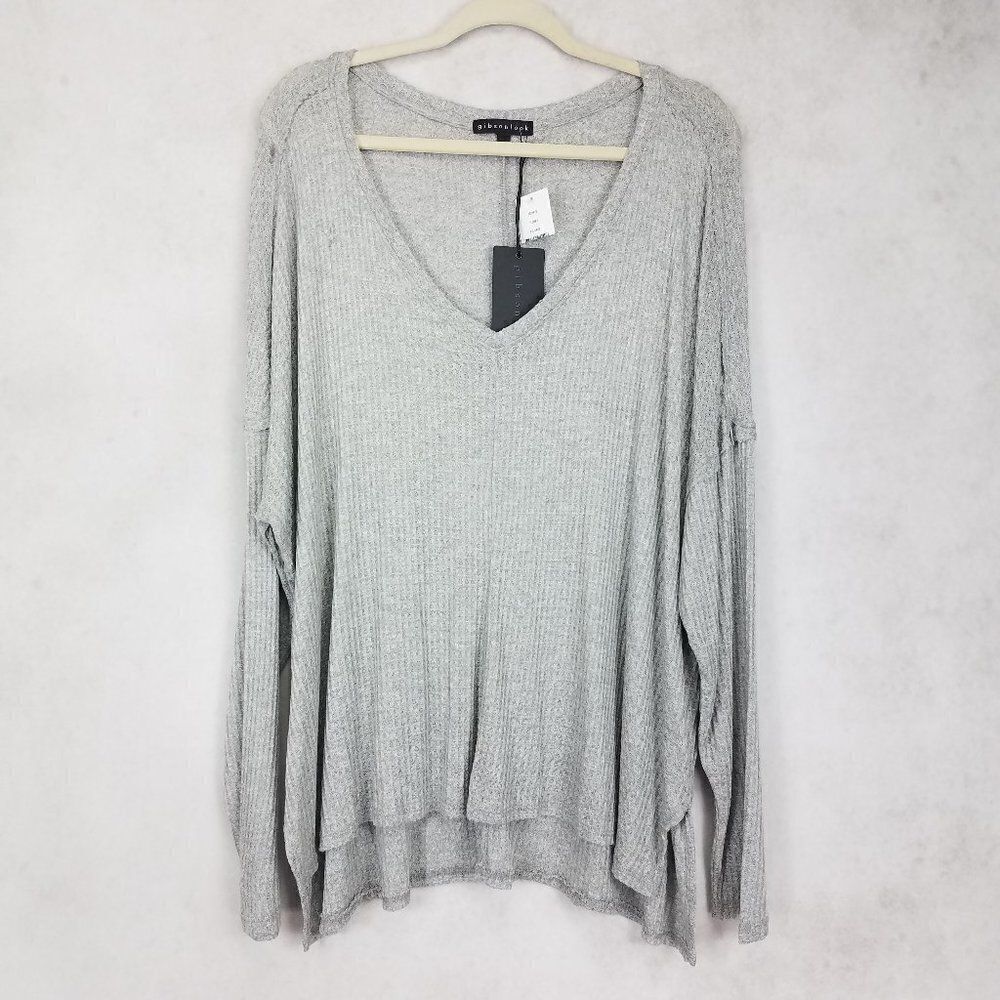 Gibsonlook Womens XXL Top Loungewear Waffle Gray Long sleeve Casual Lightweight